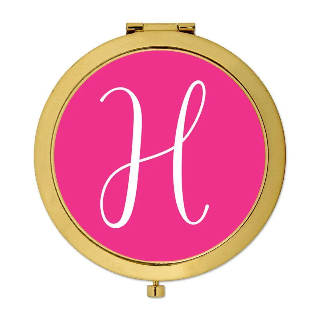 Andaz Press Fuchsia Hot Pink Monogram Gold 2.75 inch Round Compact Mirror