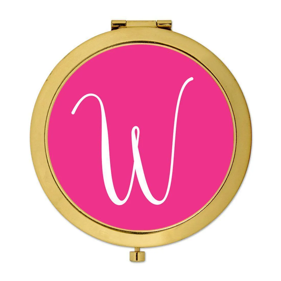 Andaz Press Fuchsia Hot Pink Monogram Gold 2.75 inch Round Compact Mirror