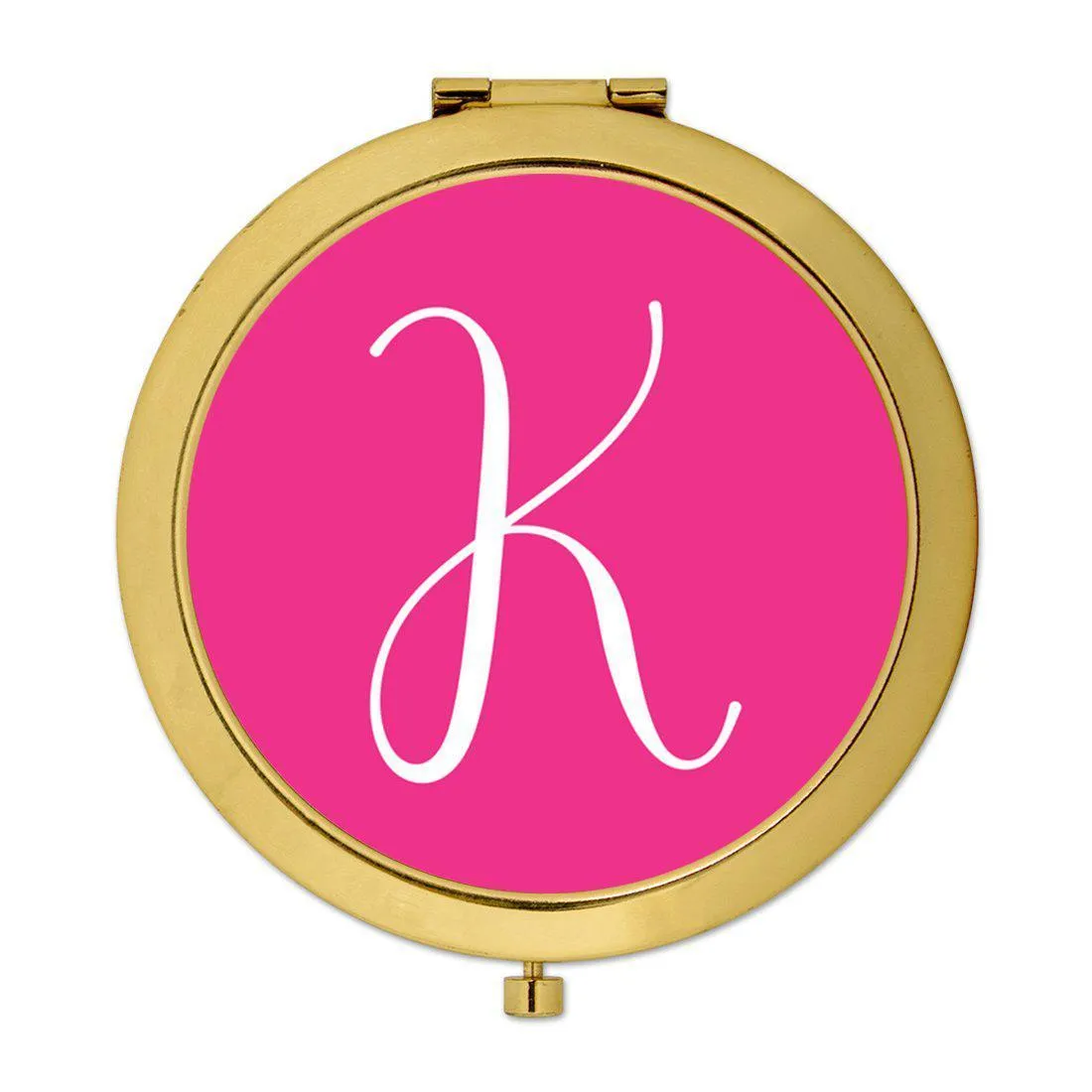 Andaz Press Fuchsia Hot Pink Monogram Gold 2.75 inch Round Compact Mirror