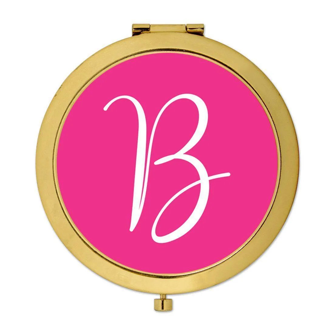 Andaz Press Fuchsia Hot Pink Monogram Gold 2.75 inch Round Compact Mirror