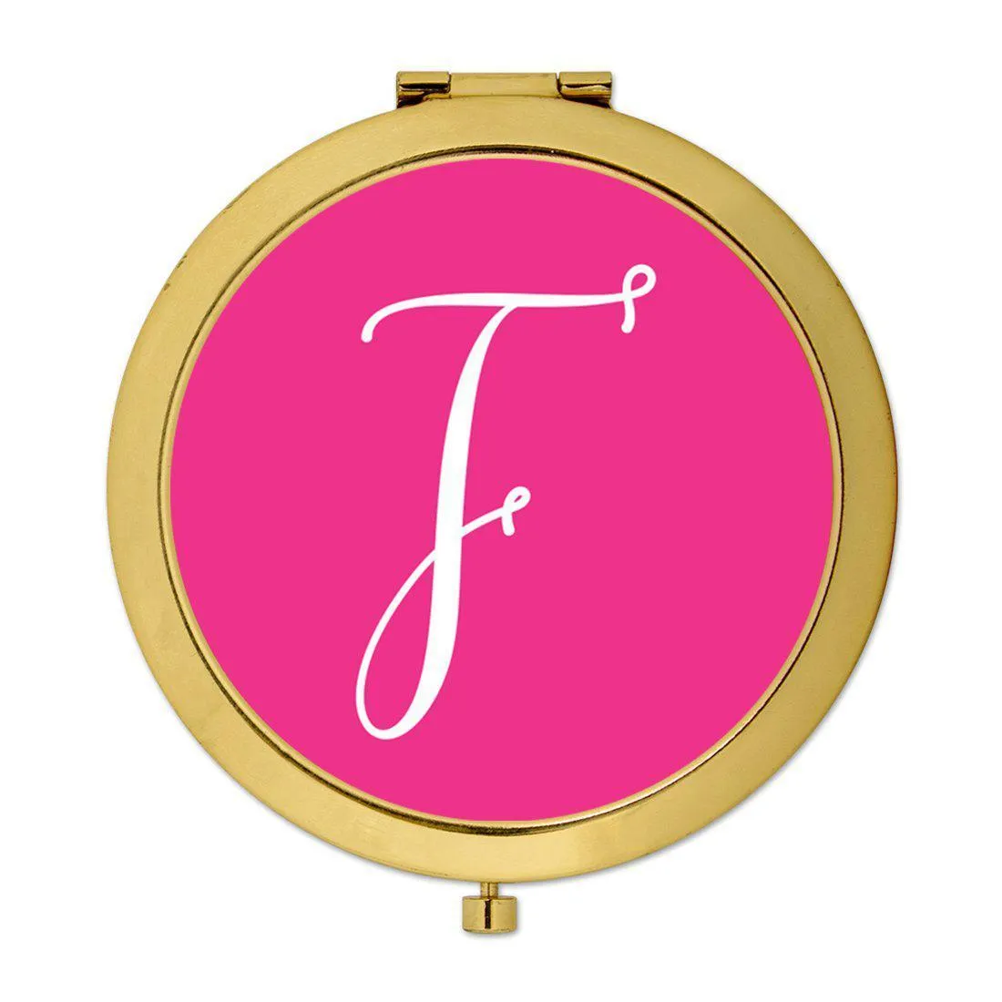 Andaz Press Fuchsia Hot Pink Monogram Gold 2.75 inch Round Compact Mirror