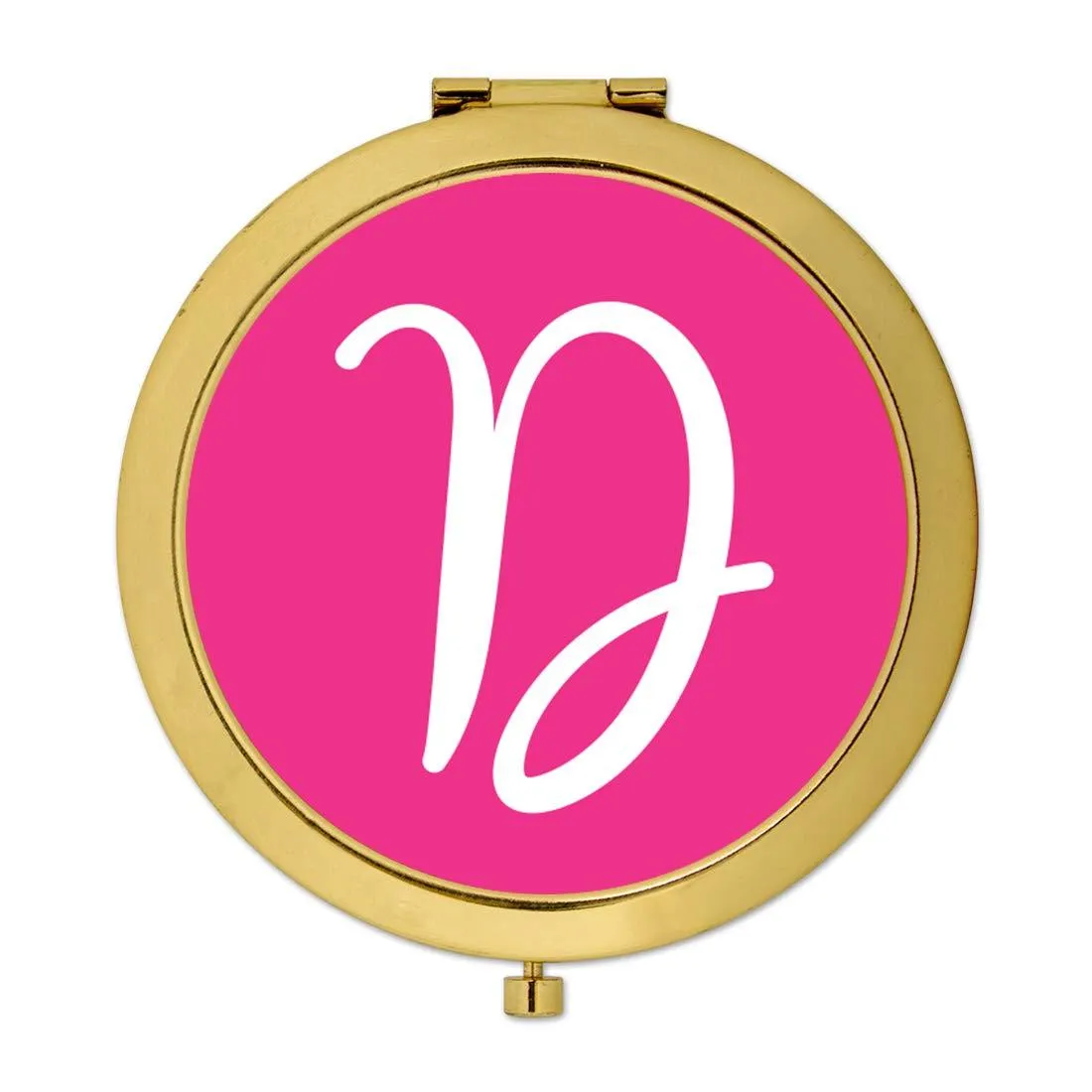 Andaz Press Fuchsia Hot Pink Monogram Gold 2.75 inch Round Compact Mirror