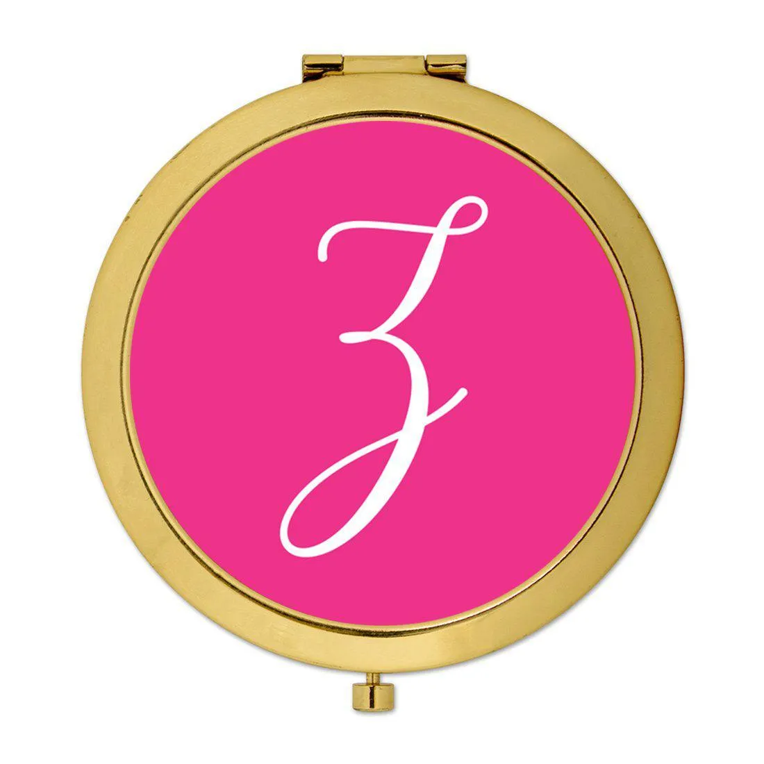 Andaz Press Fuchsia Hot Pink Monogram Gold 2.75 inch Round Compact Mirror