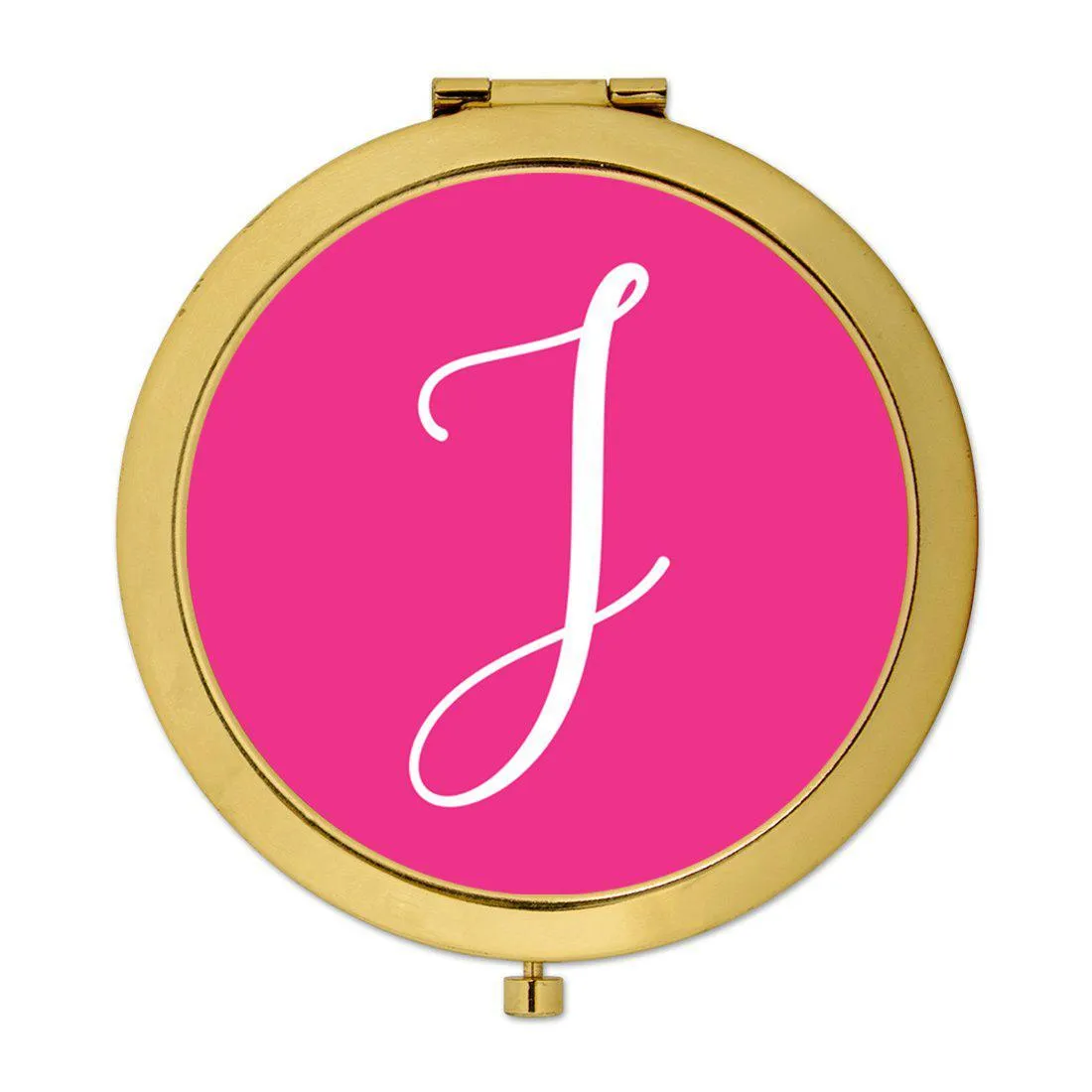 Andaz Press Fuchsia Hot Pink Monogram Gold 2.75 inch Round Compact Mirror