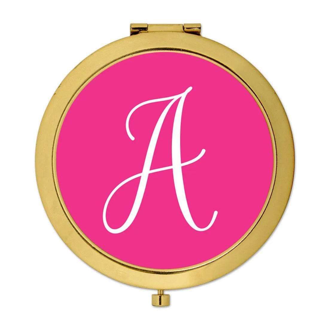 Andaz Press Fuchsia Hot Pink Monogram Gold 2.75 inch Round Compact Mirror