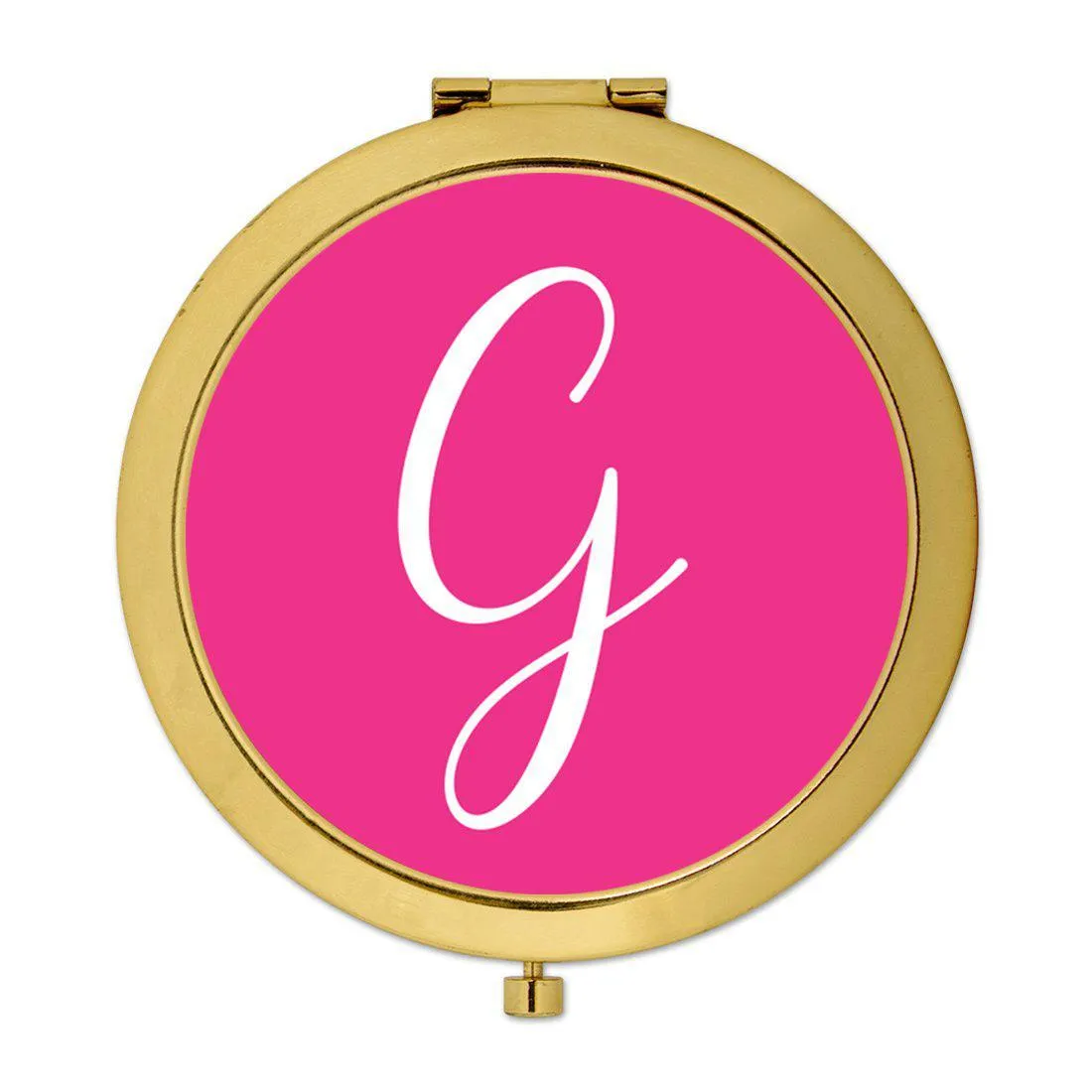 Andaz Press Fuchsia Hot Pink Monogram Gold 2.75 inch Round Compact Mirror