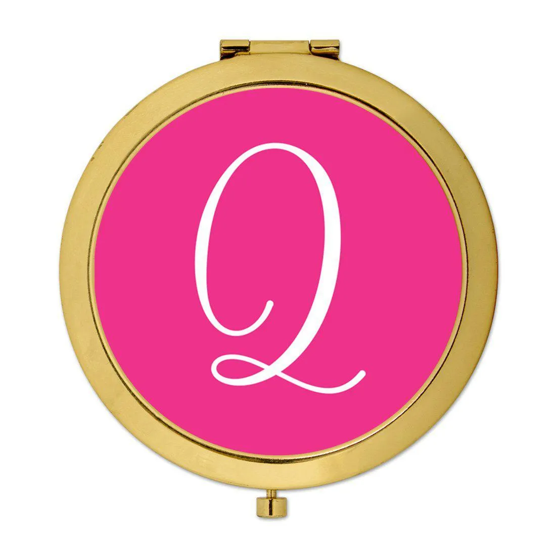 Andaz Press Fuchsia Hot Pink Monogram Gold 2.75 inch Round Compact Mirror