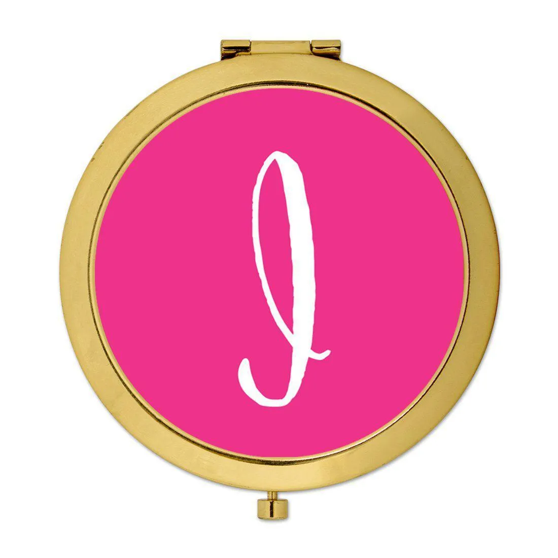 Andaz Press Fuchsia Hot Pink Monogram Gold 2.75 inch Round Compact Mirror