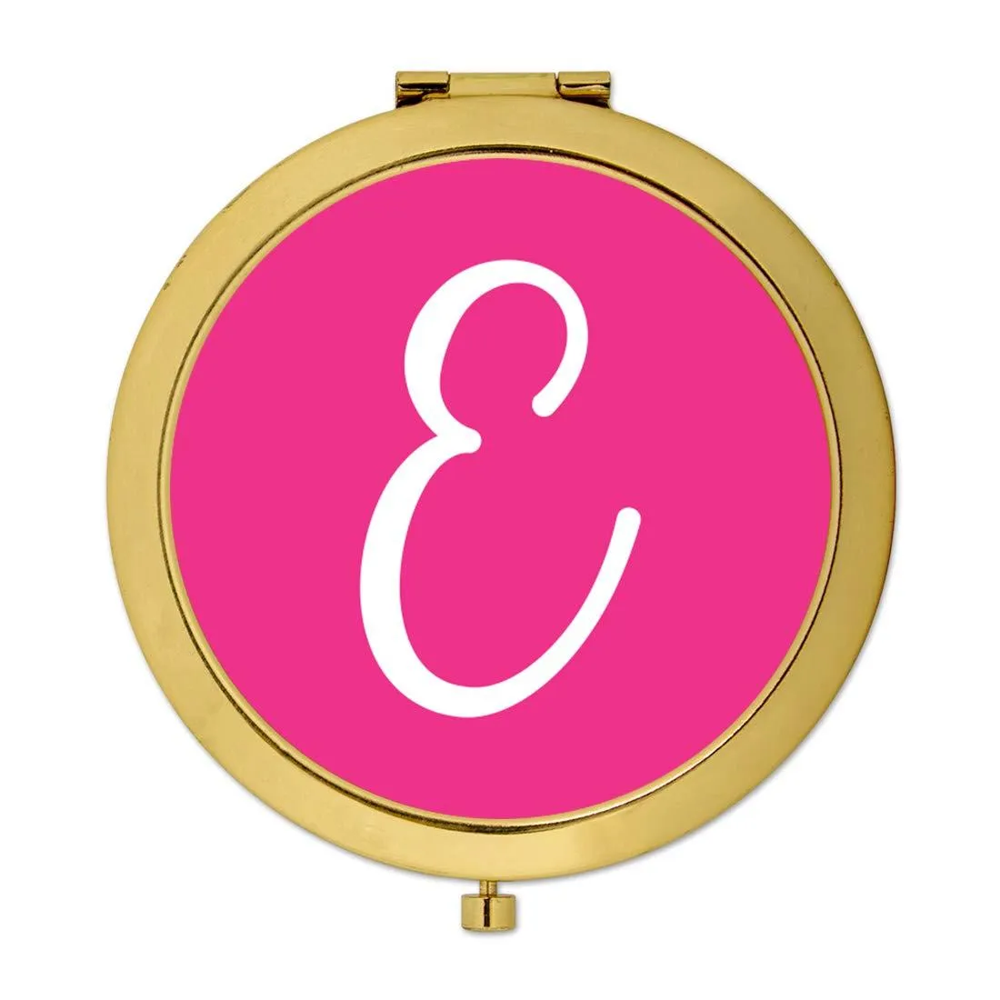 Andaz Press Fuchsia Hot Pink Monogram Gold 2.75 inch Round Compact Mirror