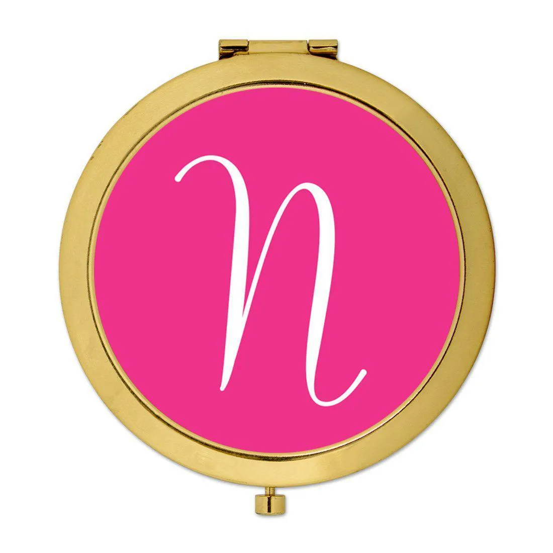 Andaz Press Fuchsia Hot Pink Monogram Gold 2.75 inch Round Compact Mirror