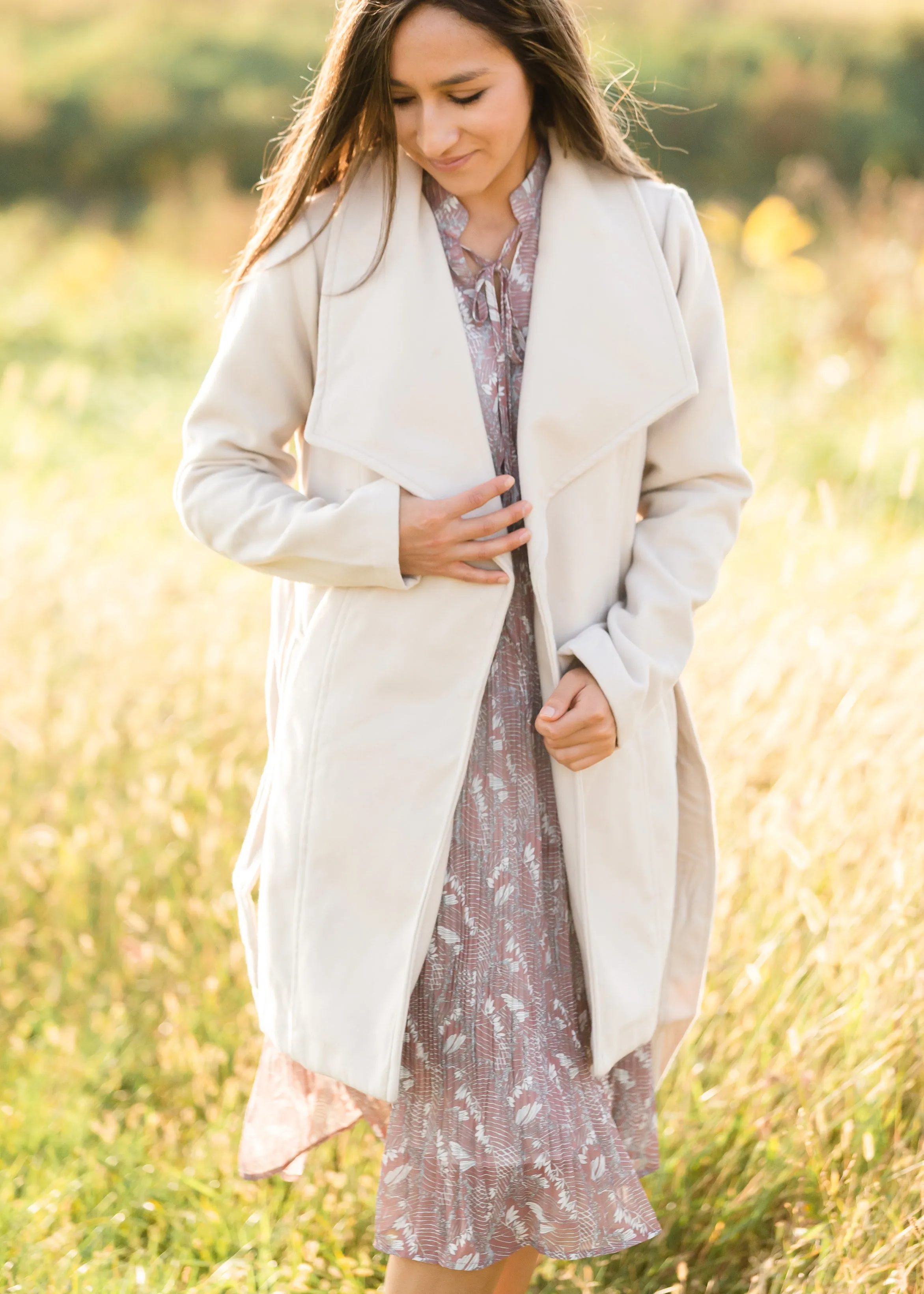 Beige Collared Belted Fleece Coat - FINAL SALE