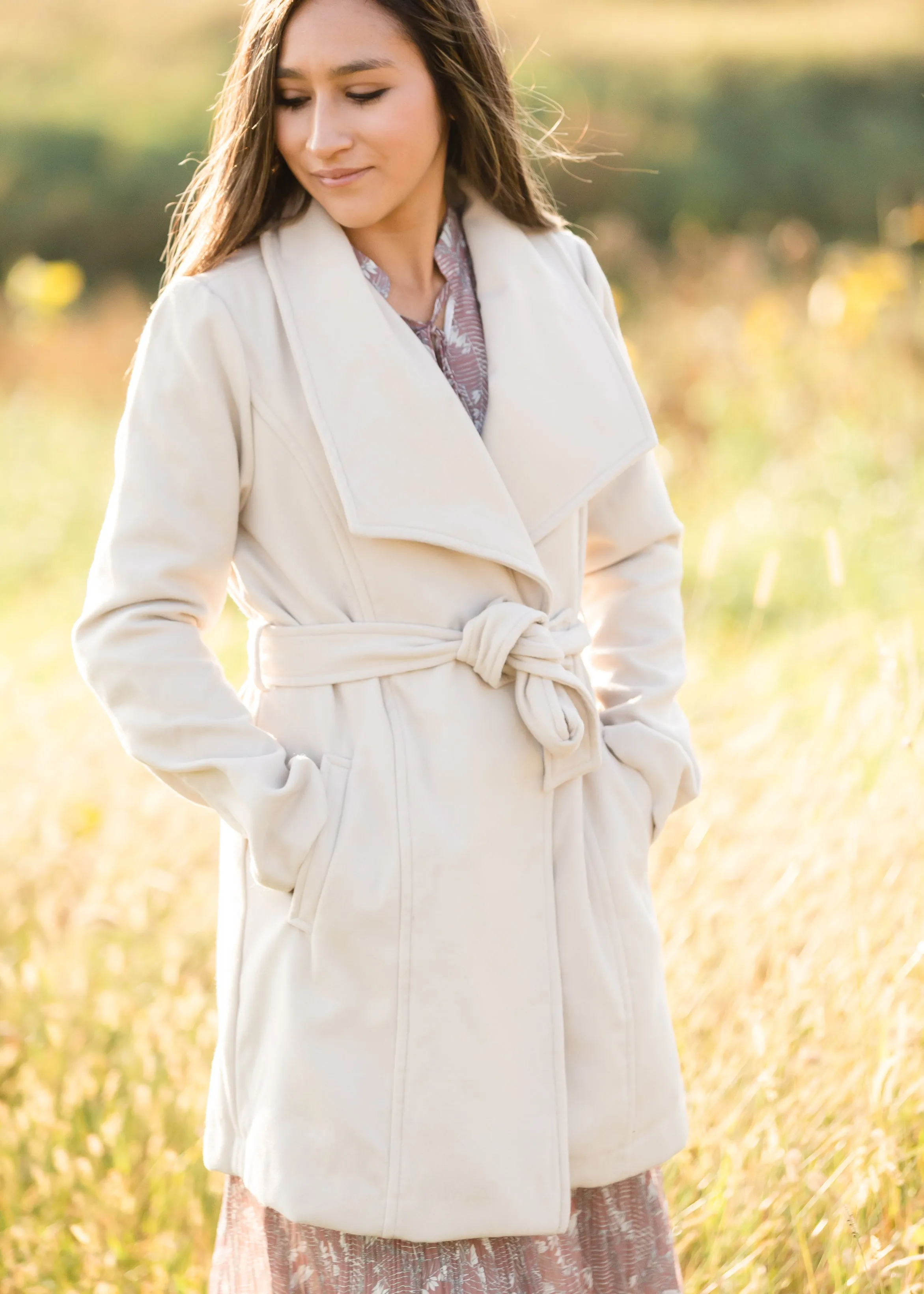 Beige Collared Belted Fleece Coat - FINAL SALE