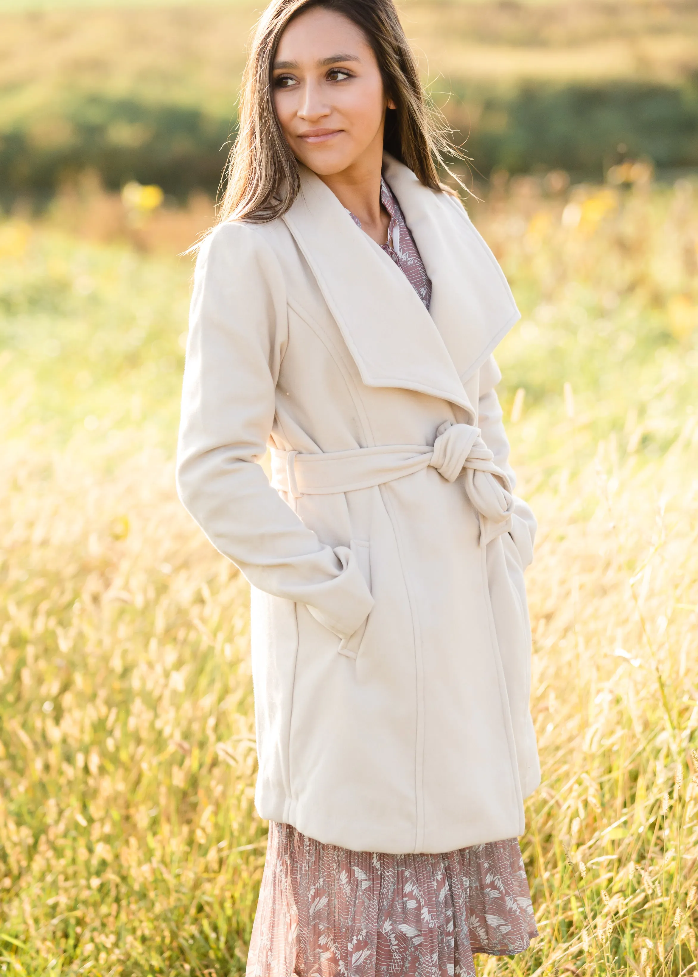 Beige Collared Belted Fleece Coat - FINAL SALE