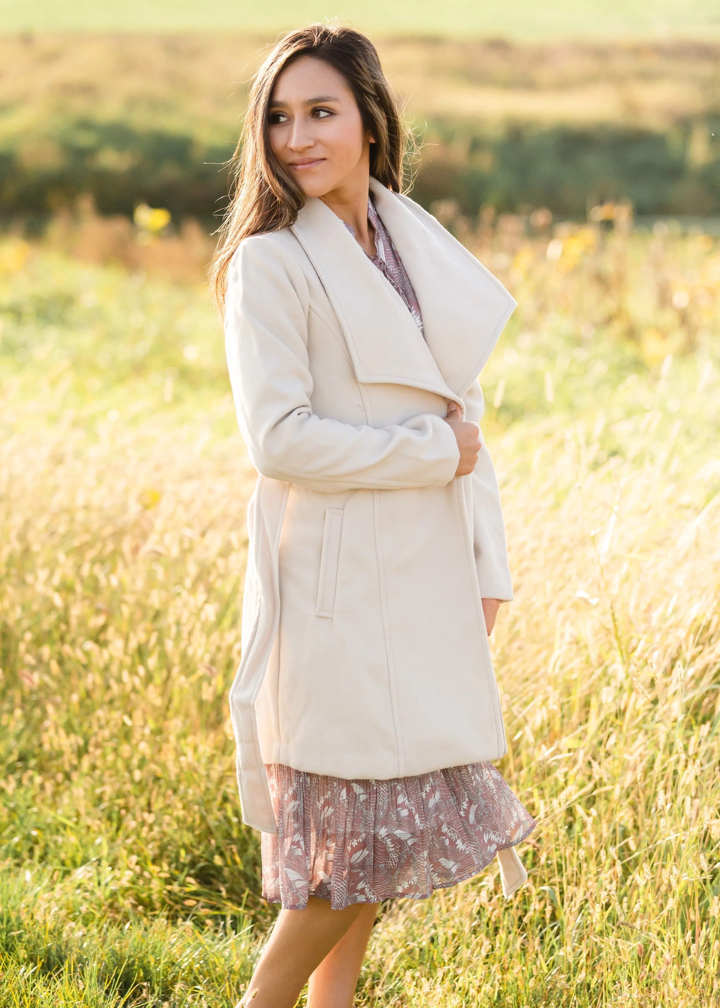 Beige Collared Belted Fleece Coat - FINAL SALE