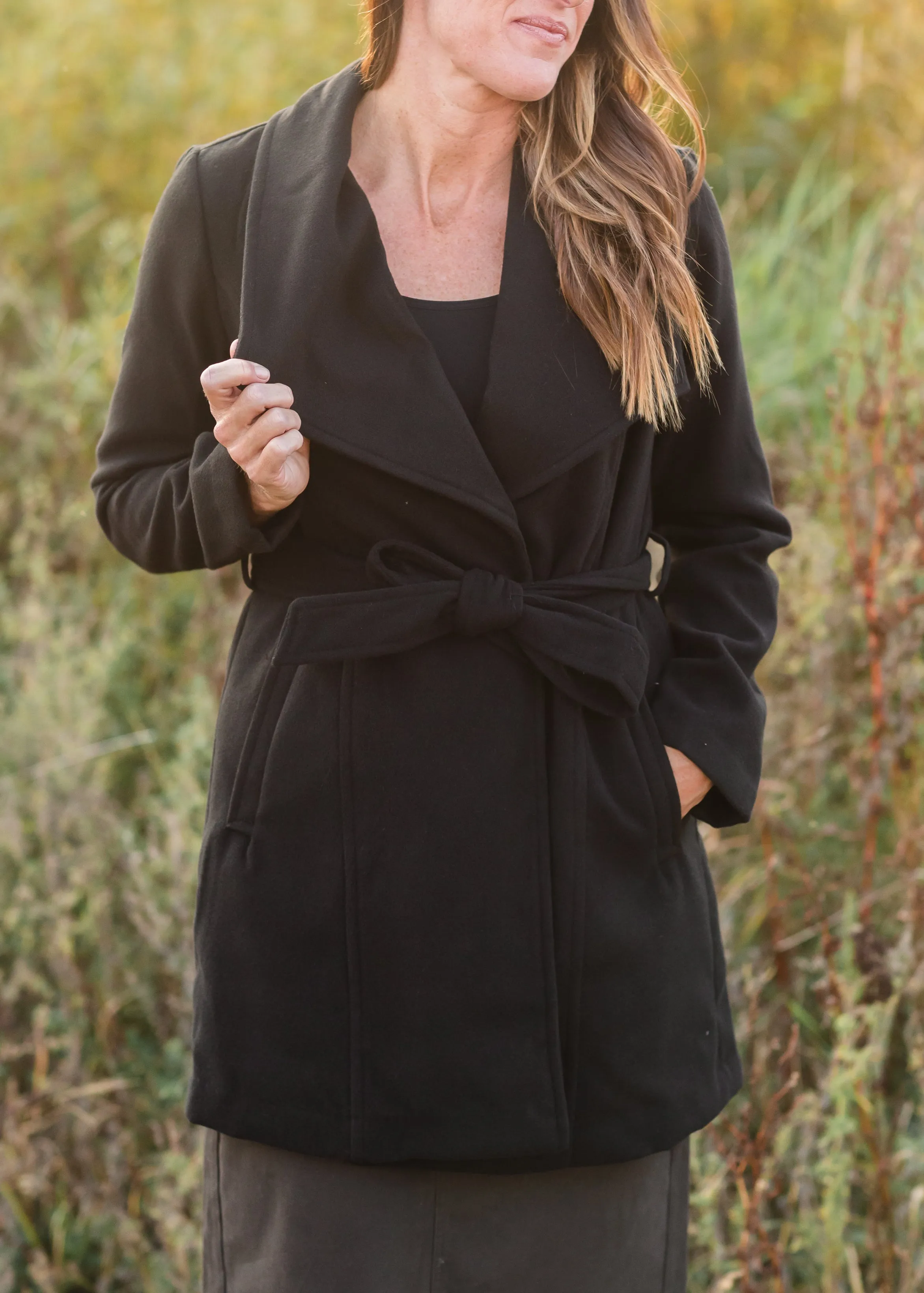 Black Collared Belted Fleece Coat - FINAL SALE