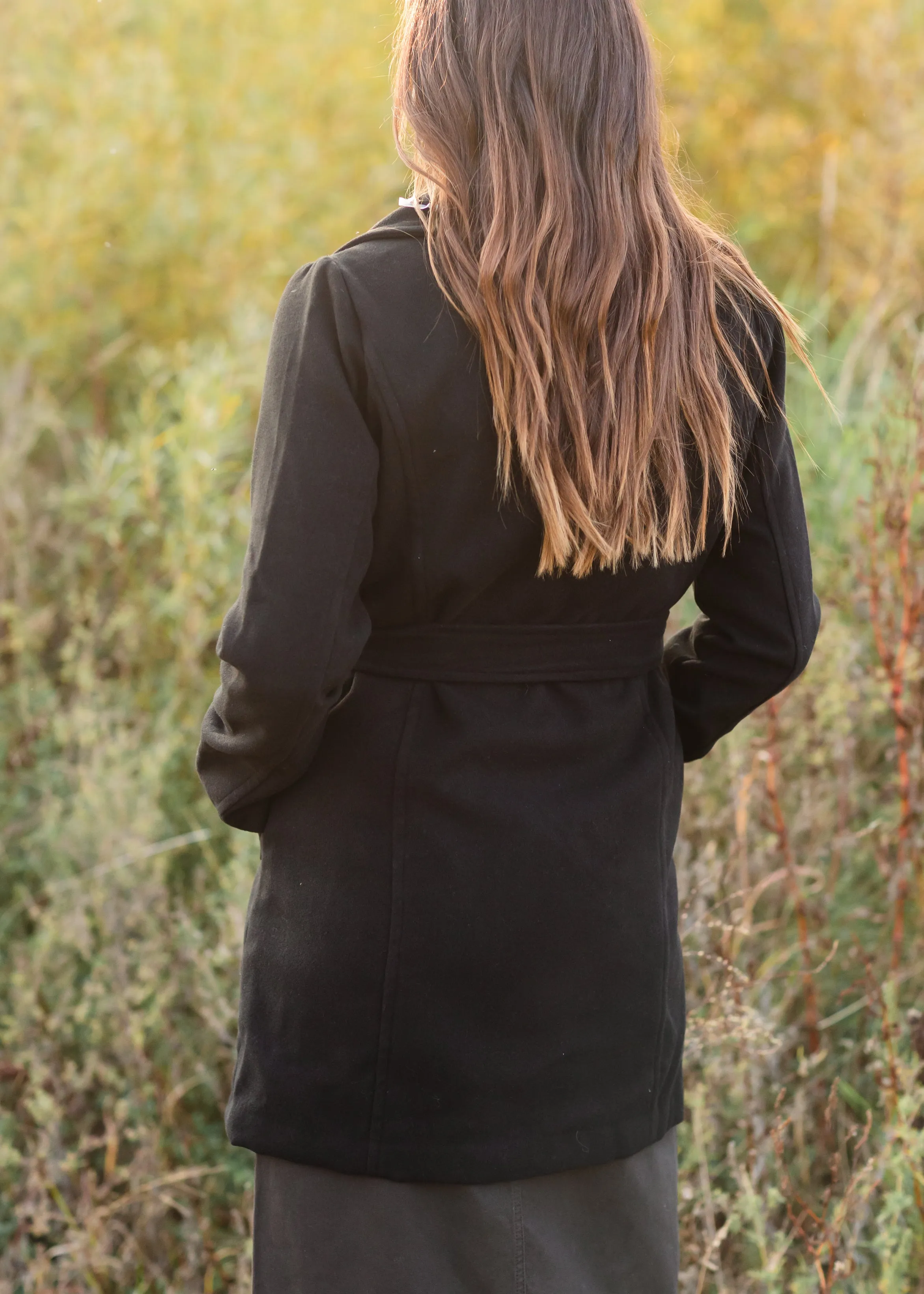 Black Collared Belted Fleece Coat - FINAL SALE