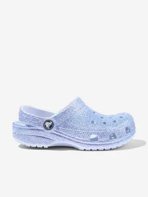 Crocs Girls Classic Glitter Clog in Blue