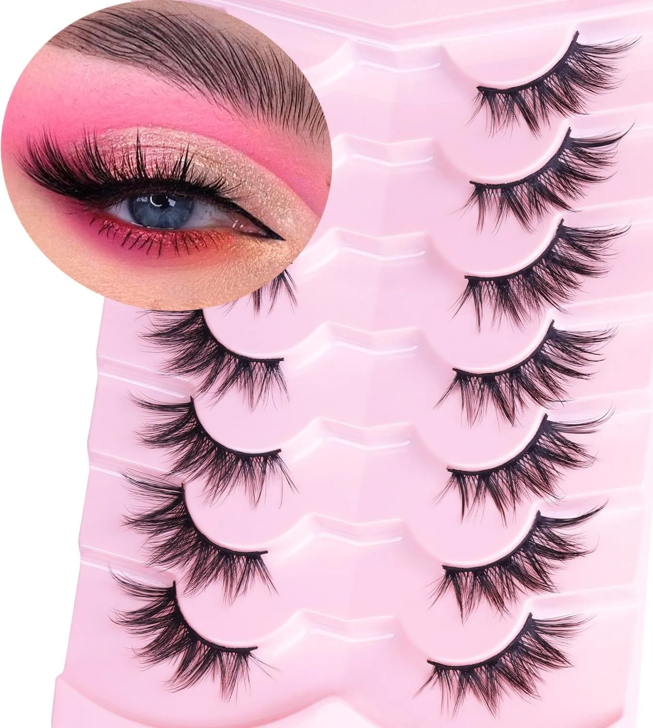 Fluffy Cat Eye Faux Mink Lashes - 6D Volume Wispy Extensions for a Natural Look