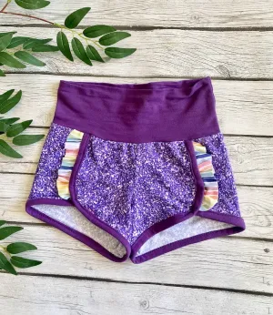 Glitter and Rainbow Retro Ruffle High Waist Shorts