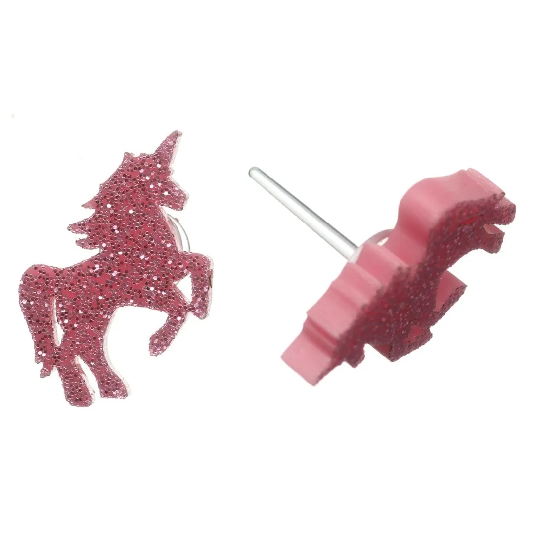 Glitter Majestic Unicorn Studs Hypoallergenic Earrings for Sensitive Ears Made with Plastic Posts