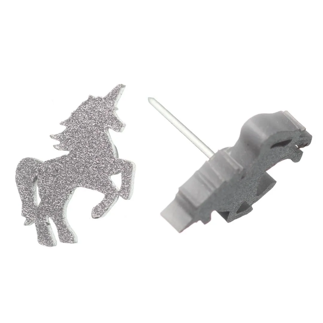 Glitter Majestic Unicorn Studs Hypoallergenic Earrings for Sensitive Ears Made with Plastic Posts