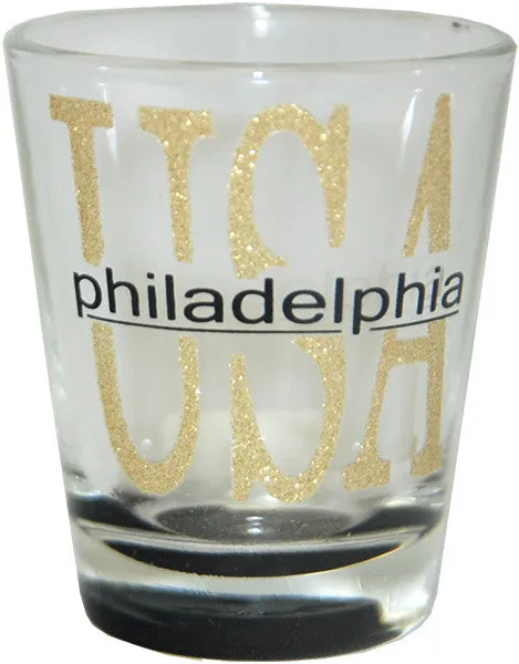 GLPH24 Shot Glass Glitter USA Philadelphia with Color Bottom