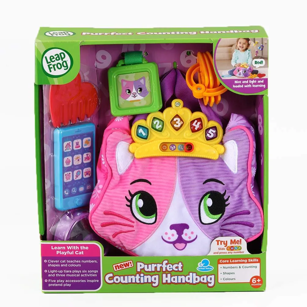 LeapFrog Purrfect Counting Handbag, Baby Interactive Toy for Pretend Play, Musical Toy with Colours and Phrases, Cute Cat Purse with Baby Accessories and Baby Teether, Suitable for 6 Months  