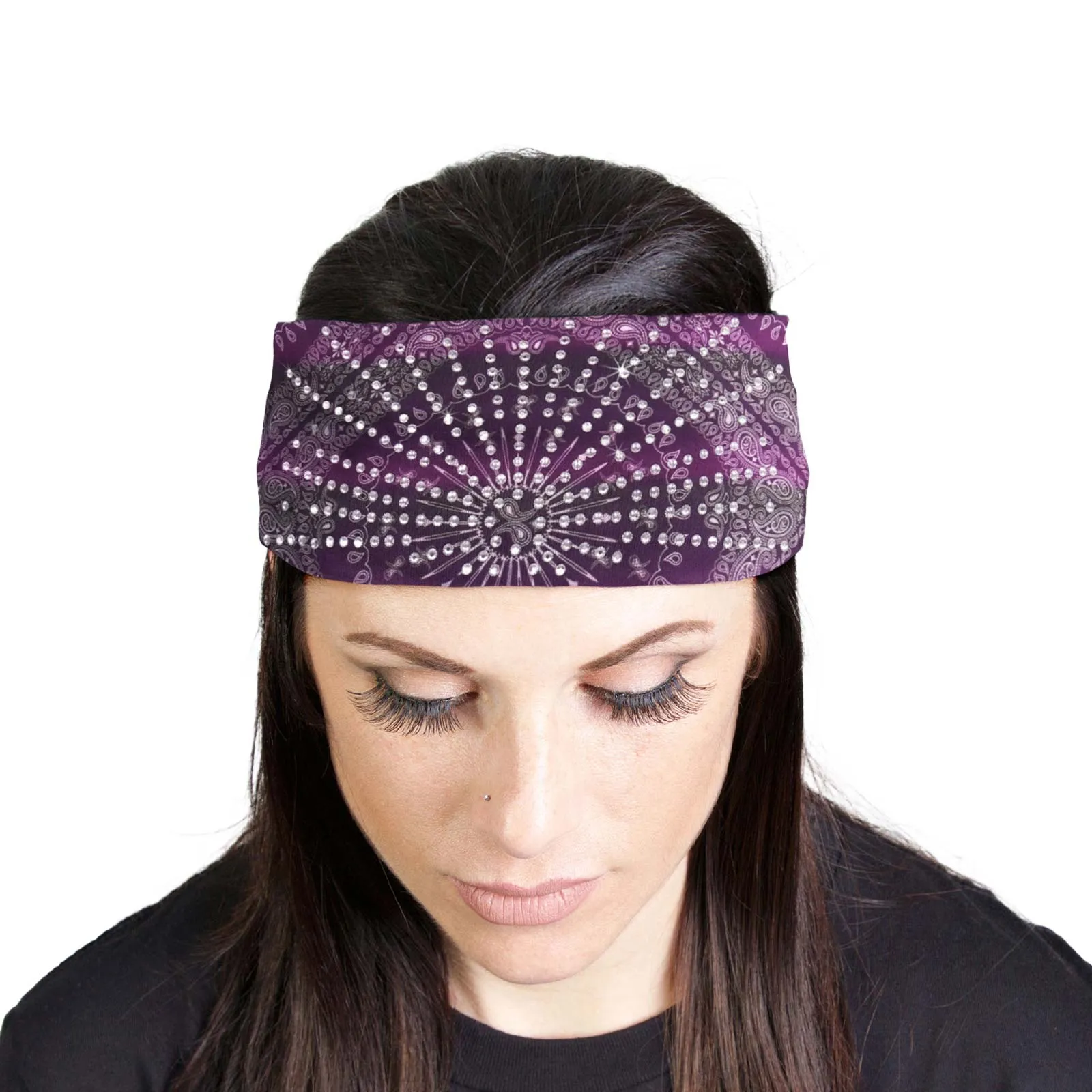 Milwaukee Leather | Bling Designed Wide Headbands-Headwraps for Women Biker bandana Classic Purple- MLA8006