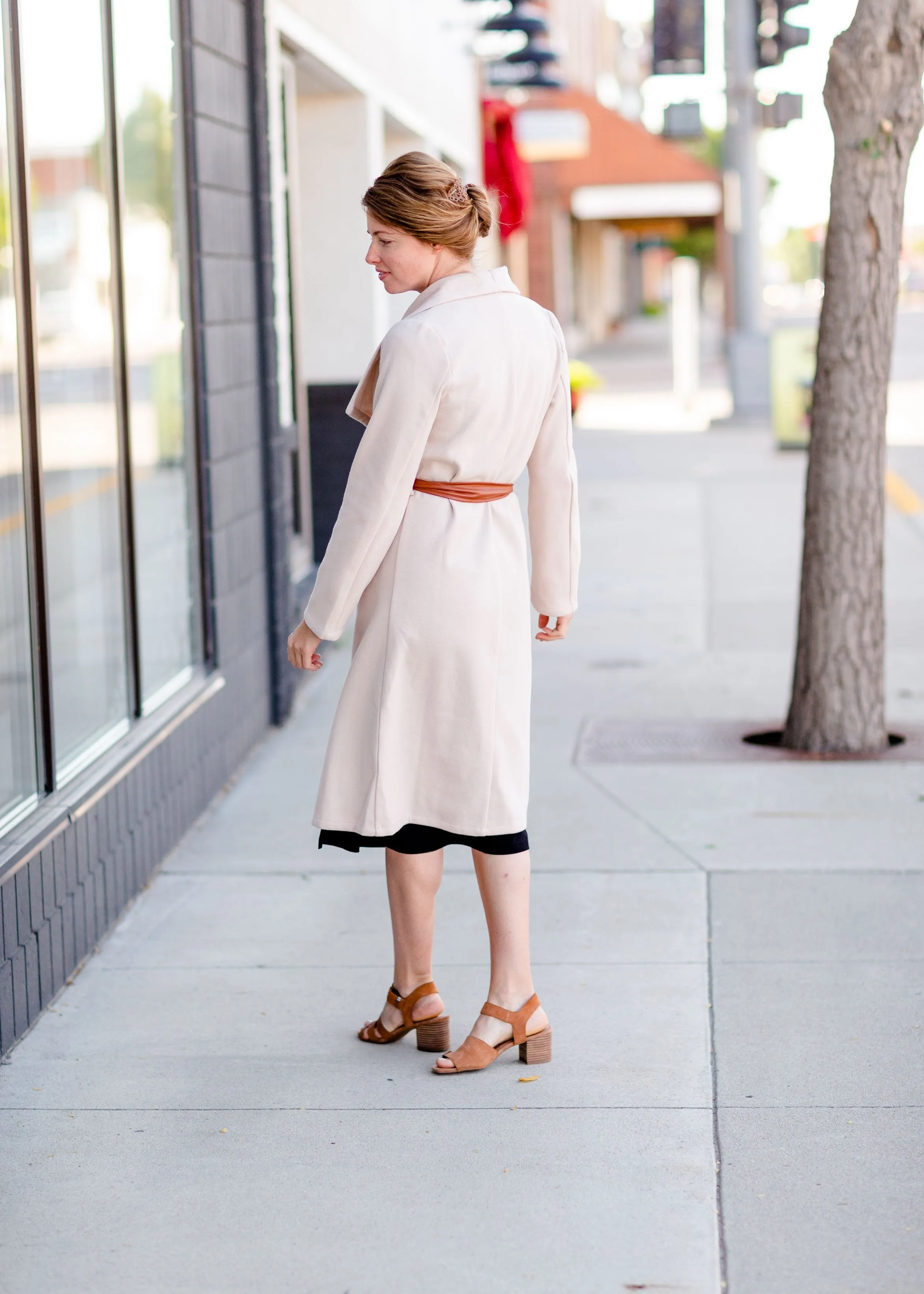 Natural Draped Neck Belted Coat - FINAL SALE