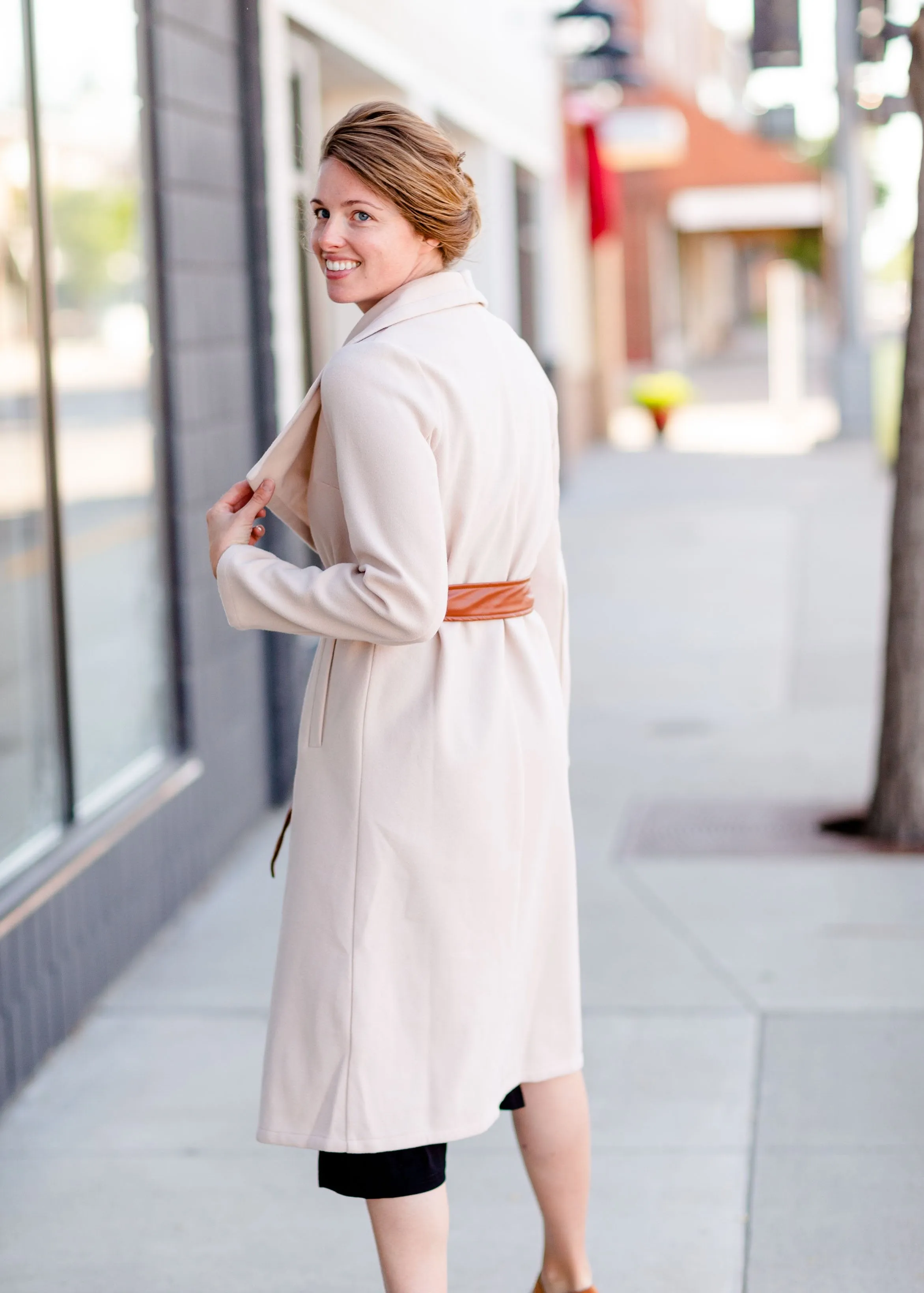 Natural Draped Neck Belted Coat - FINAL SALE