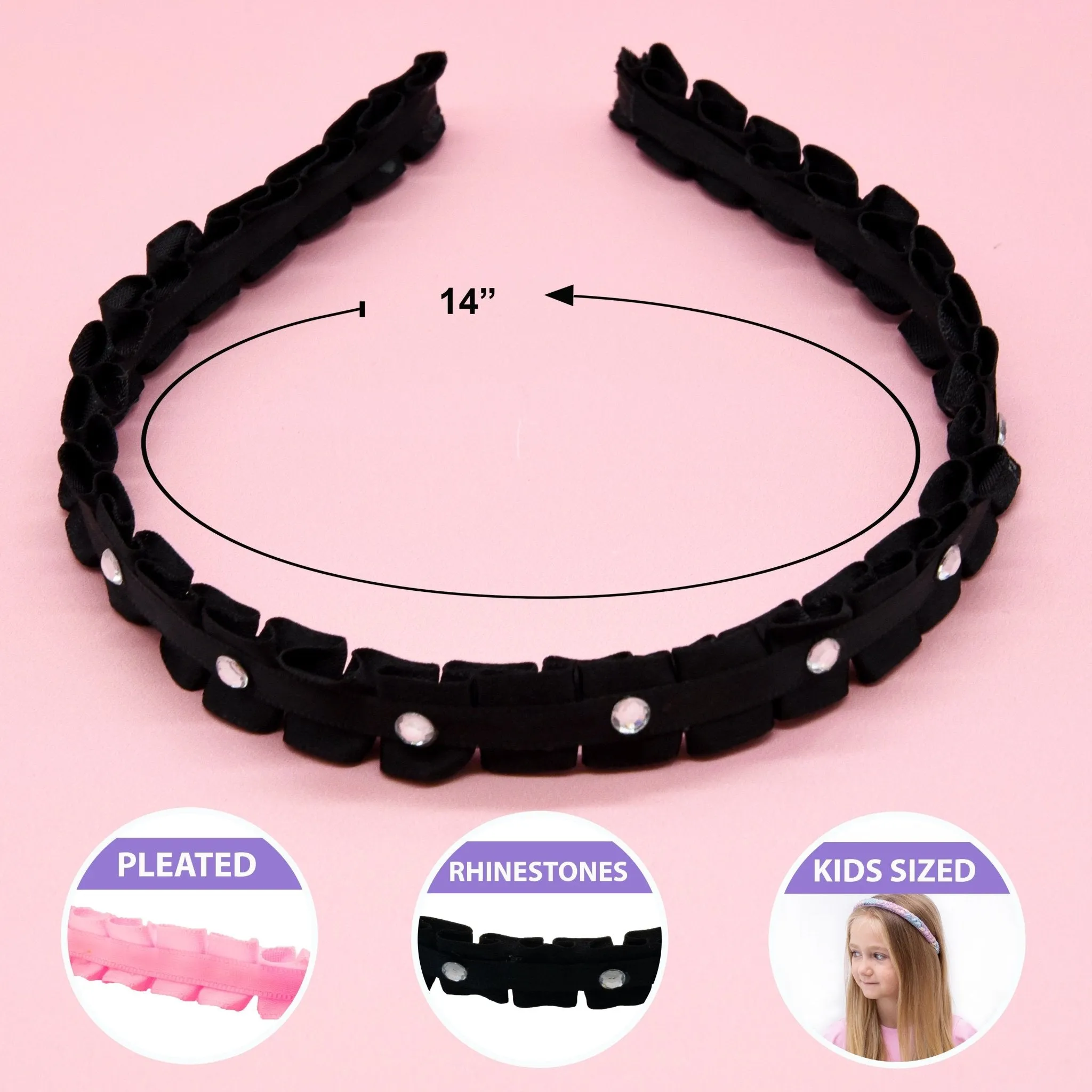 Pleated Rhinestone Headbands - 3 Pack