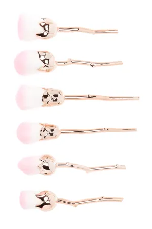 Rose Makeup 6-Piece Brush Set - White/Pink