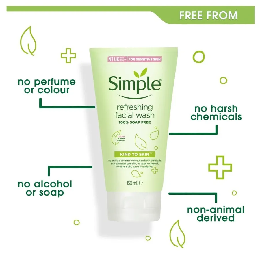 Simple Kind To Skin Refreshing Facial Wash Gel with Vitamin B5 & E 150ml