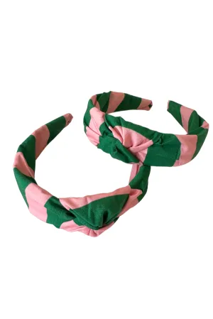 The Tiny Tassel Headband in Pink and Green Stripes