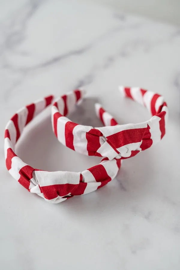 The Tiny Tassel Headband in Red and White Stripes