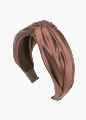 Twist Headband in Silk Satin -- Espresso