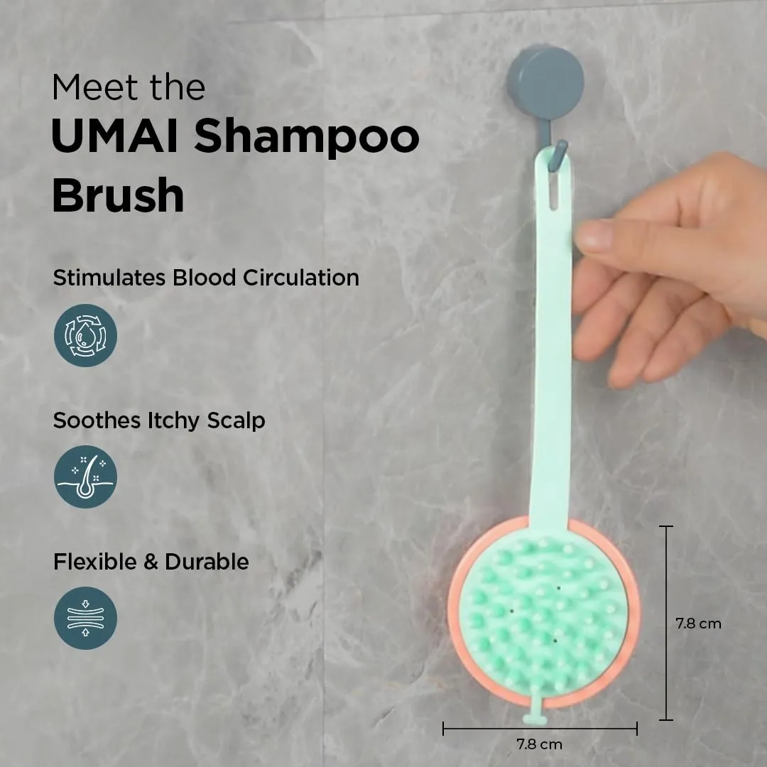 Umai Head Scalp Massager Shampoo Brush/Comb | Hair Massager for Hair Growth | Scalp Exfoliator for Dandruff Removal | Wet and Dry Haircare | Long and Soft Silicon Bristles | Blue