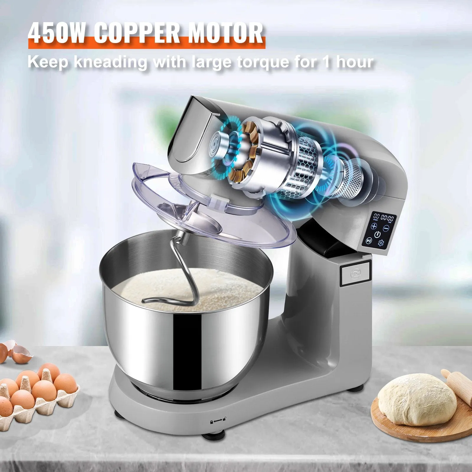 Vevor Stand Mixer 6-in-1 Multifunctional with Tilt-Head 7.4 Quart 6 Speeds Timer Function 450W New