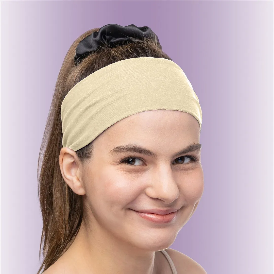 Women's Headbands Cotton Jersey 3" Wide Yoga Fitness Fashion Made in the USA Cream