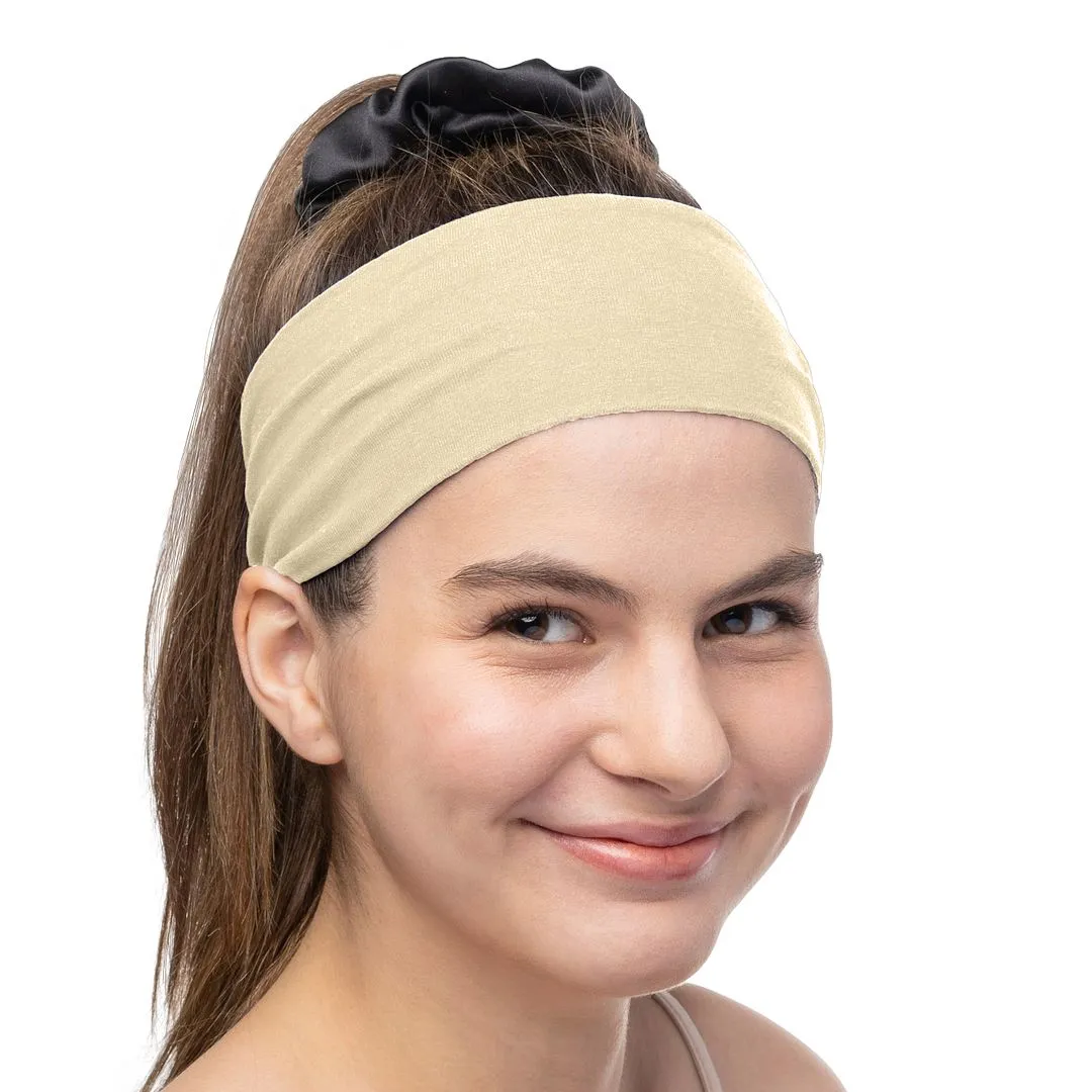 Women's Headbands Cotton Jersey 3" Wide Yoga Fitness Fashion Made in the USA Cream